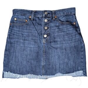 Gap Women's 30 100% Cotton Blue Button Fly Denim Jean‎ Skirt Short Retro Raw Hem